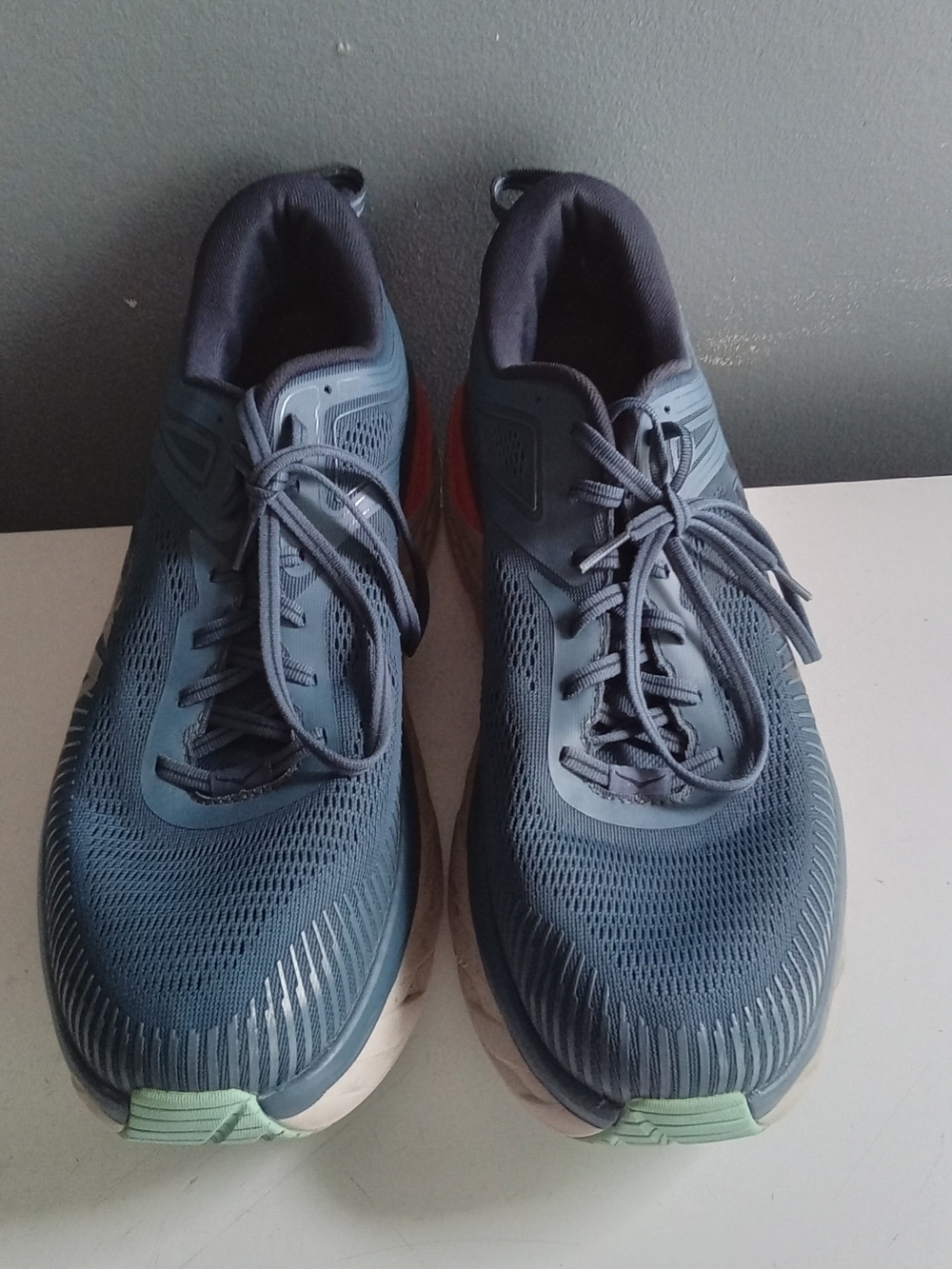 Hoka One One Bondi 7 Mens Blue Red Cushioned Road Running Shoes Trainers